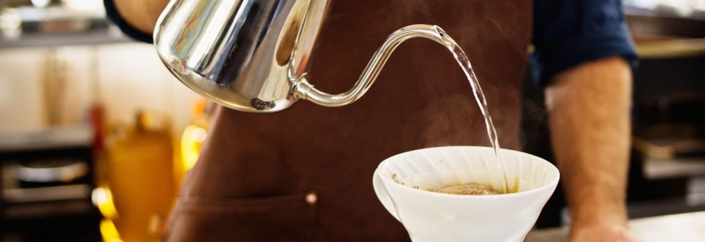 boiling water on coffee