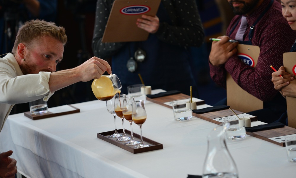 competitor taking part in coffee competitions